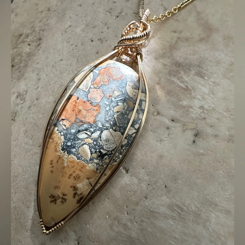 14k Gold Filled Maligano Jasper Necklace Pendant - Picture 4 of 7